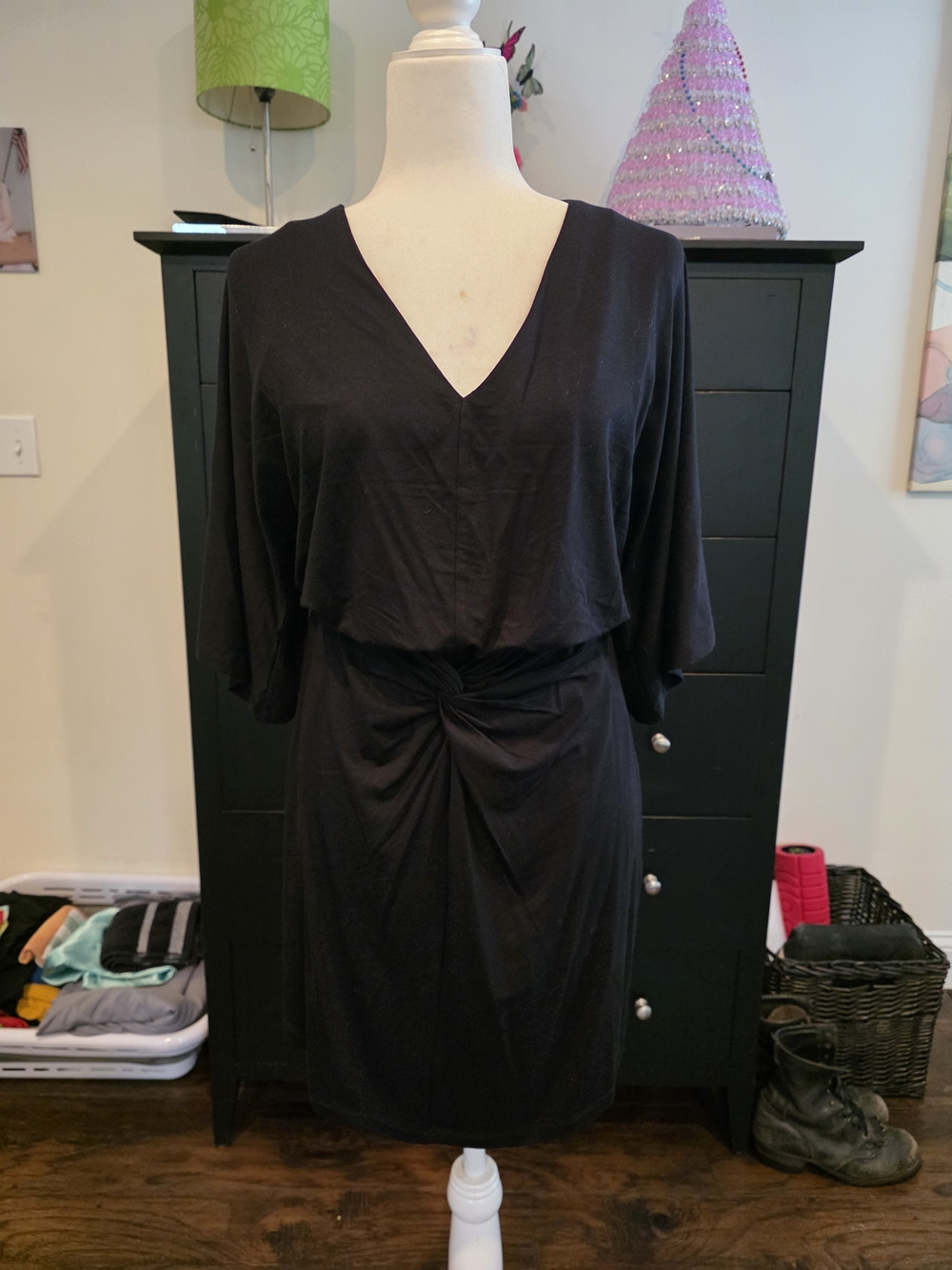 Lilly Pulitzer Black V-Neck Twist-Waist Mini Dress